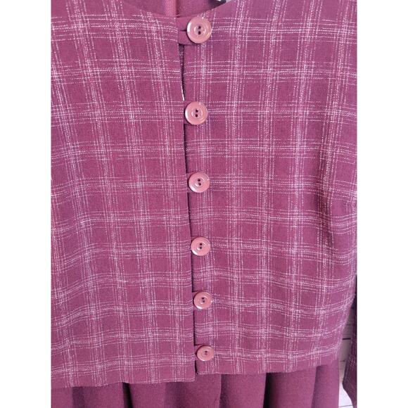 NWT VTG Leslie Belle Pleated Midi Dress Women's Size 10P Purple Plaid Tie Back - Picture 8 of 12